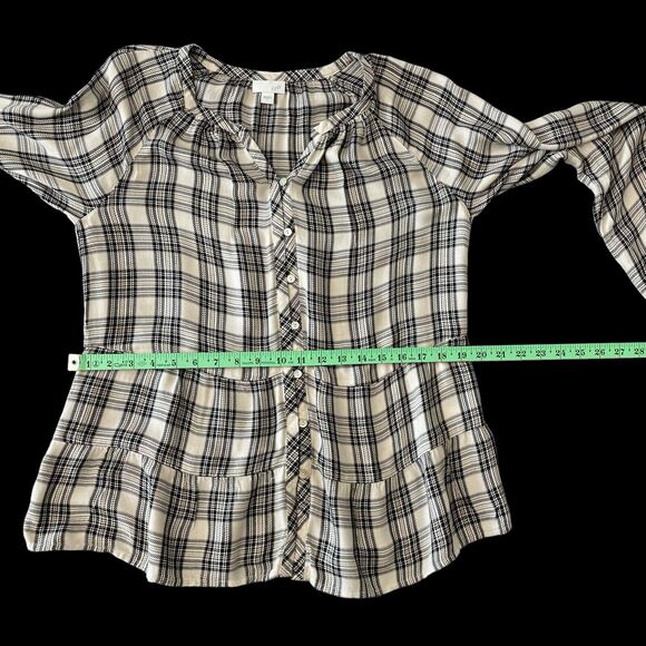 J.Jill Women Plaid Button Front Relaxed Fit Long Sleeve Tiered Peplum Top SZ/ S - Picture 7 of 11